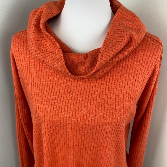 Anthropologie Maeve Addie Ruffled Hacci Orange Cowl Neck Sweater XS Oversized - Picture 3 of 8